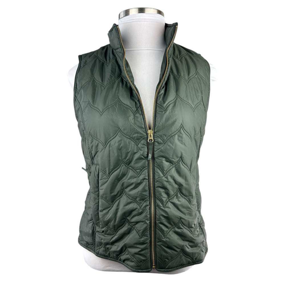 Vineyard Vines Chevron Quilted Whale Tail Vest Green Gold Full Zip Women's Large - Picture 3 of 14
